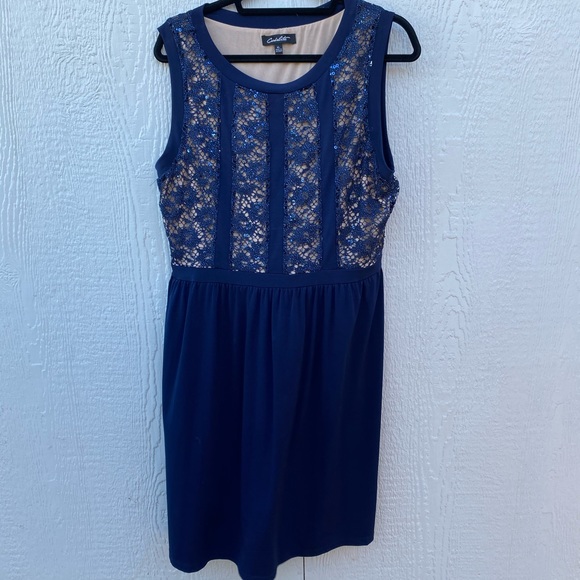Blue/Navy and Cream Beaded Dress - Picture 1 of 4